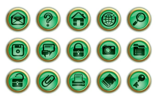 Sitio web verde e iconos de Internet — Vector de stock