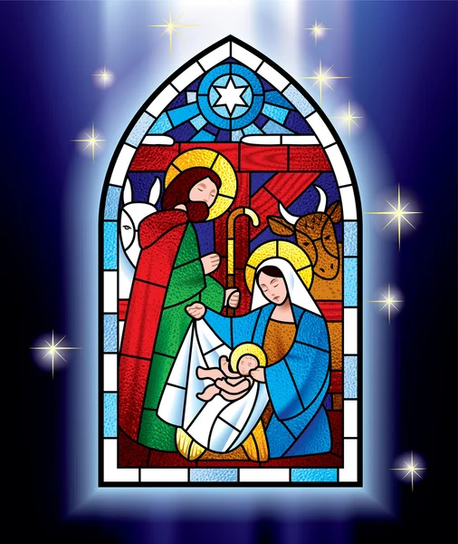 Christmas stained glass window — Stock Vector