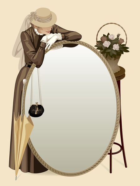 Ретро-женщина с зеркалом

