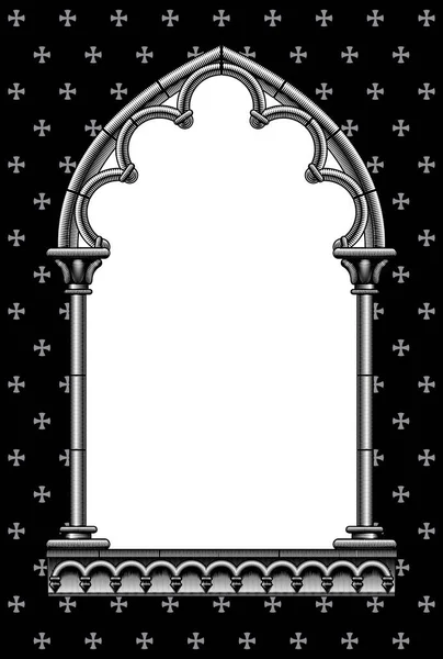 Engraved Vintage Drawing Classic Gothic Architectural Decorative Frame — Stock Vector