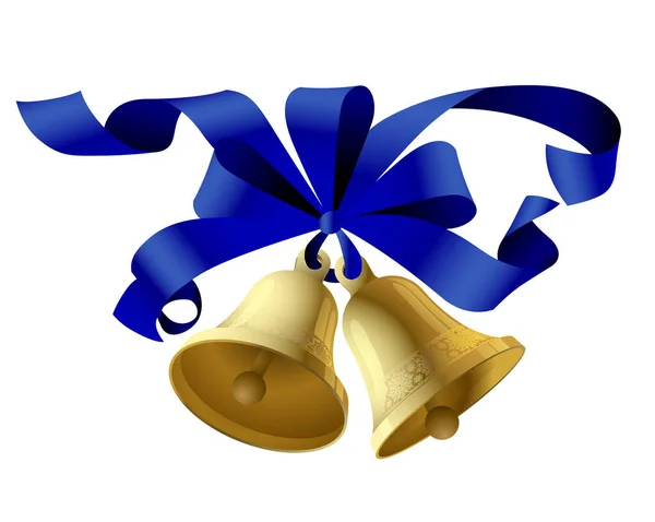 Різдвяні Дзвіночки Синьою Стрічкою Ізольовані Білому — стоковий вектор