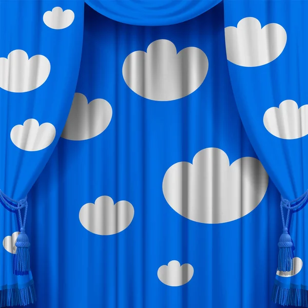 Light Blue Curtain White Decorative Clouds — Stock Vector