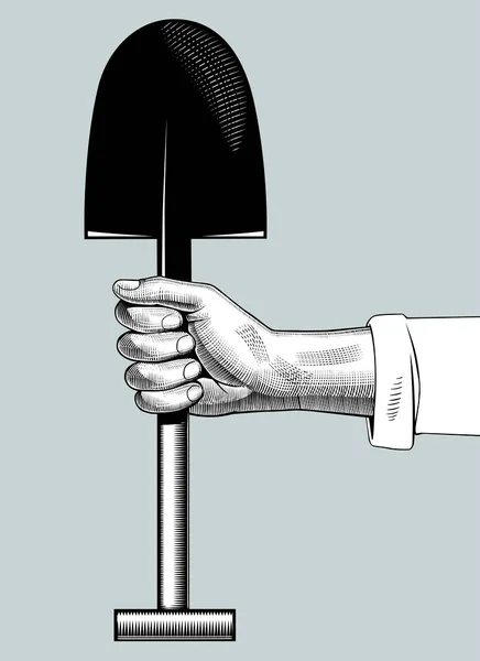Gravierte Vintage Zeichnung Einer Männlichen Hand Die Eine Schaufel Greift — Stockvektor