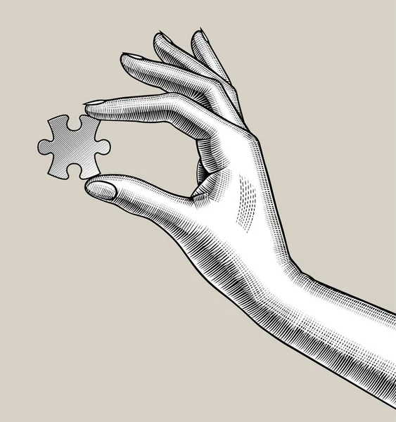 Γυναικείο Χέρι Κρατά Ένα Παζλ Στα Δάχτυλά Της — Διανυσματικό Αρχείο