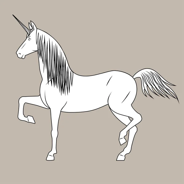 Ukiran Kuno Dengan Gaya Gambar Linier Unicorn Putih - Stok Vektor