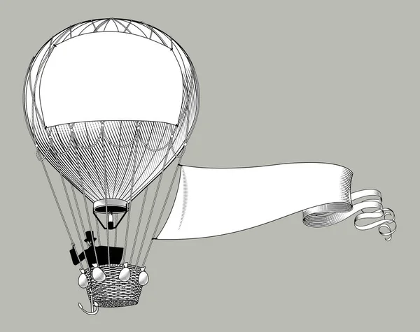 Ballon Avec Homme Panier Osier Bannières — Image vectorielle
