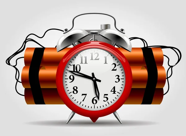 Bomba Relógio Com Dinamite Despertador Redondo Vermelho Ilustração Vetorial — Vetor de Stock