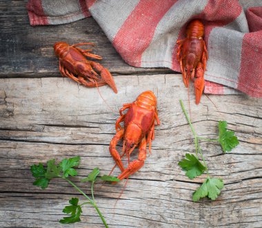 Ahşap zemin üzerine dereotu ile haşlanmış kerevit