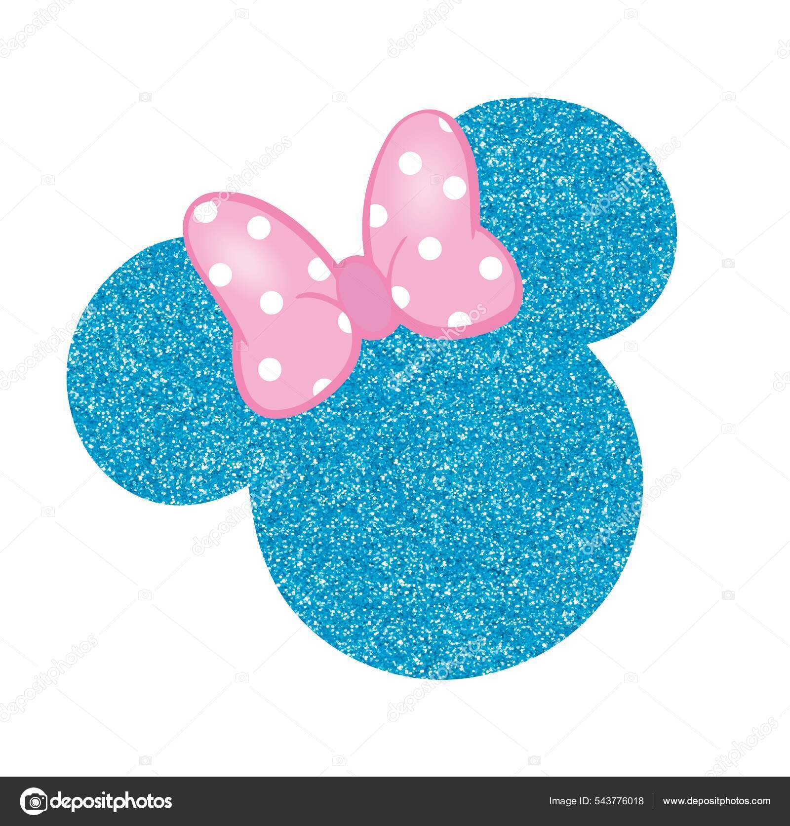 Minnie Mouse Light Blue Glitter Head Pink Bow Stock Illustration by ©sladom  #543776018