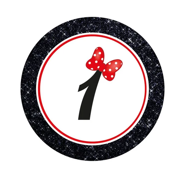 Minnie Mouse Torta Topper Nero Glitter Numero — Foto Stock