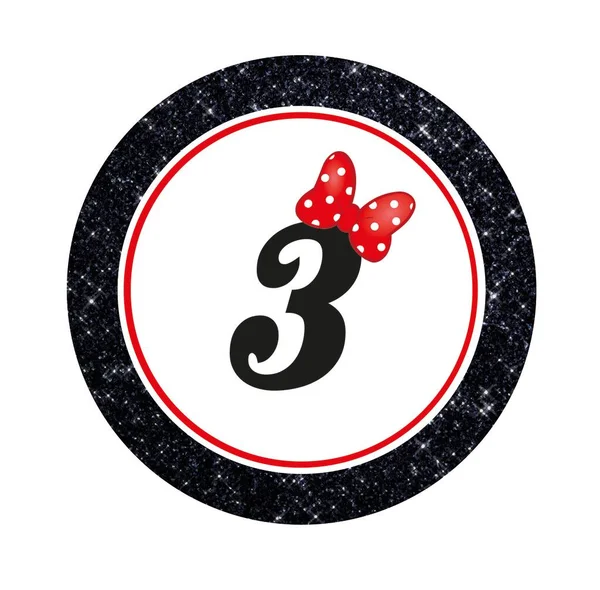 Minnie Mouse Cake Topper Black Glitter Number — Stock Photo, Image