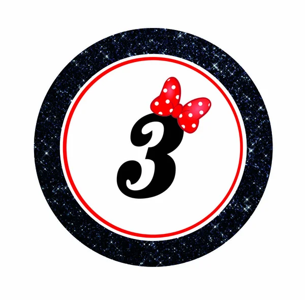 Minnie Mouse Cake Topper Black Glitter Number — Stock Photo, Image