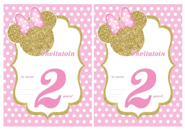 Minnie Mouse temalı doğum günü partisi davetiyesi vektör kartı