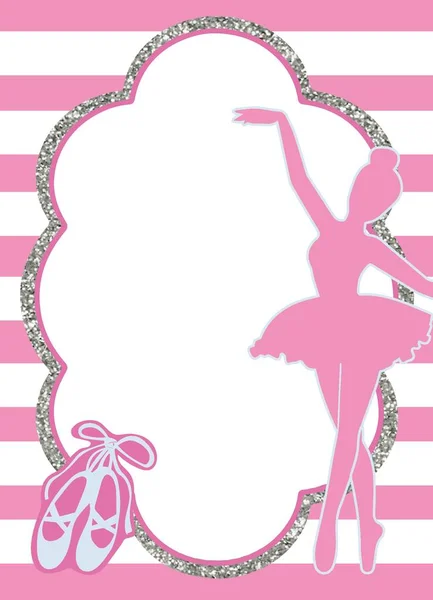 Vector Ballerina Geburtstagseinladung Pink Und Silber — Stockvektor