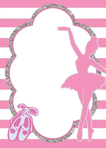 Invito Compleanno Della Ballerina Vettoriale Rosa Argento — Vettoriale Stock