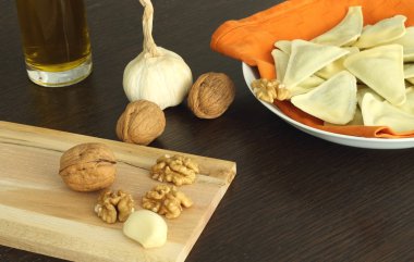 Ingredients for walnut sauce clipart