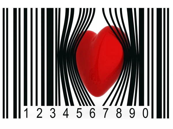 heart that gets out from a bar code