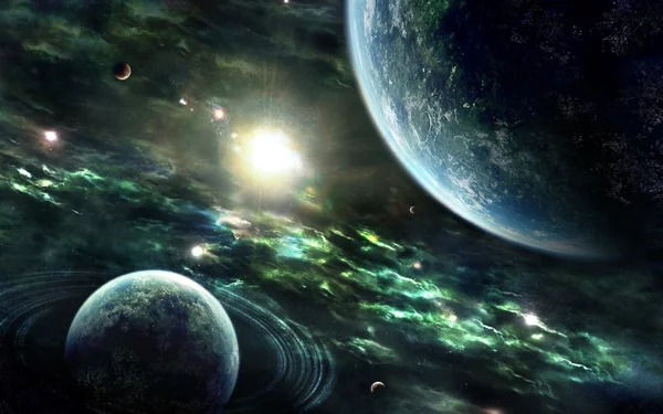 Fantastischer Planet, fantastischer Komet und Planet im All. — Stockfoto