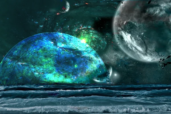 fantastik kuyruklu yıldız ve gezegen uzayda.