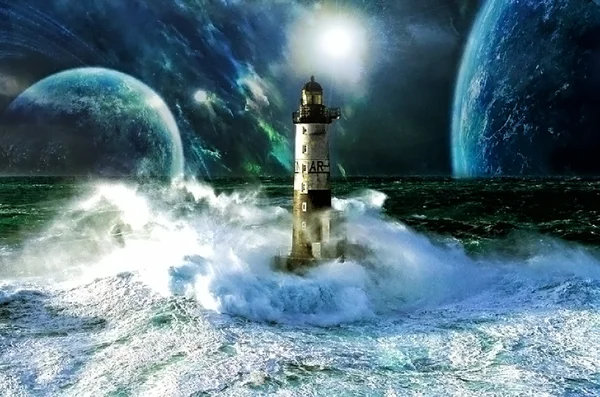 fantastik kuyruklu yıldız ve gezegen uzayda.