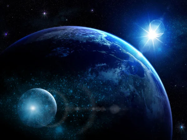 fantastik kuyruklu yıldız ve gezegen uzayda.