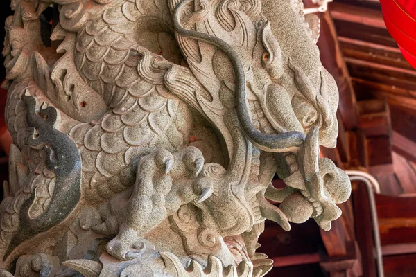 Horní Trám Pilíř Dračí Reliéfní Sochy Čínské Klasické Architektuře — Stock fotografie
