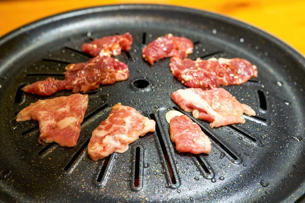 Close Grilled Pork Belly Korean Barbecue Grill Pan — Stock Photo, Image