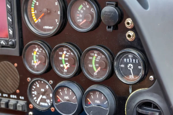 Close Internal Dashboard Panel Small Aircraft — Stock Photo, Image