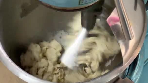 Close Professional Industrial Food Kneading Machine Used Make Dough — Stockvideo