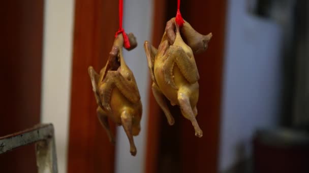 Two Braised Pigeons Being Air Dried Semi Finished Products Cantonese — Vídeo de stock