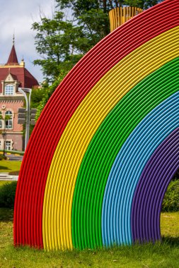 Partial close-up of a rainbow arch
