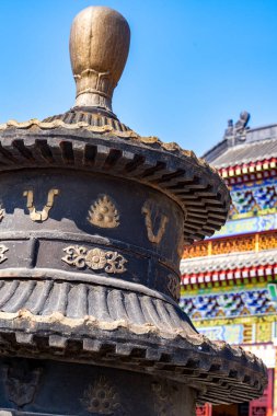 Close-up of stilted tower and incense burner in traditional Chinese ancient architecture