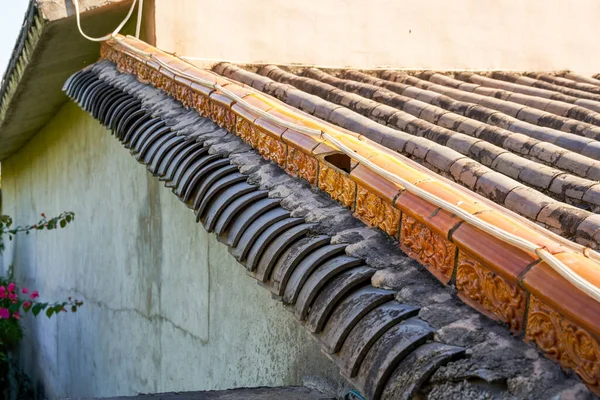 Close Brick Tile Roof Traditional Chinese Ancient Building — Stok fotoğraf