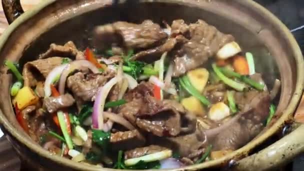 Una Pentola Deliziosi Piatti Classici Cantonesi Kei Kei Beef Hot — Video Stock