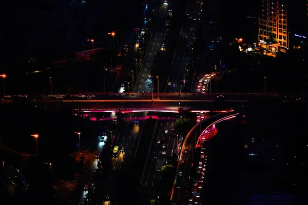 Widok Nocny Ulicę Wiadukt Nanning Guangxi Chiny — Zdjęcie stockowe