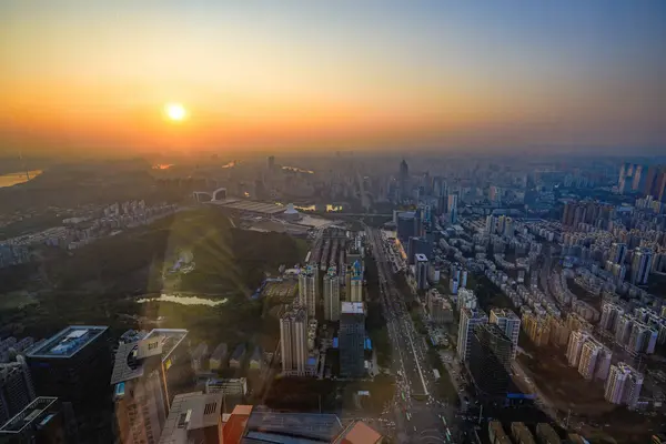 Cityscape Por Sol Noite Nanning Guangxi China Visto Cima — Fotografia de Stock