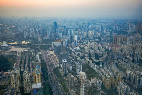 Stadsgezicht Van Avond Zonsondergang Nanning Guangxi China Van Bovenaf Bekeken — Stockfoto