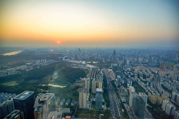 Cityscape Por Sol Noite Nanning Guangxi China Visto Cima — Fotografia de Stock