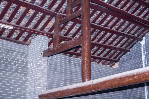Dřevěná Cihlová Střecha Tradiční Čínské Starobylé Budovy — Stock fotografie