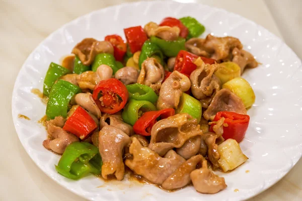 Een Zoet Heerlijk Chinees Gerecht Gebakken Varkensdarmen — Stockfoto