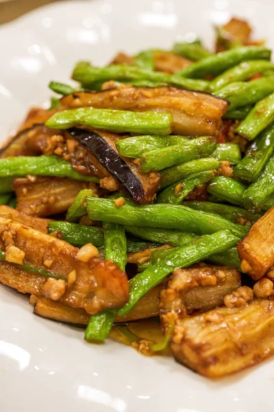 Delicious Chinese Dish Braised Beans Eggplant — Stock Photo, Image