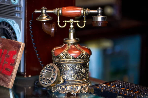 Close Old Retro Traditional Chinese Landline Telephone — стоковое фото