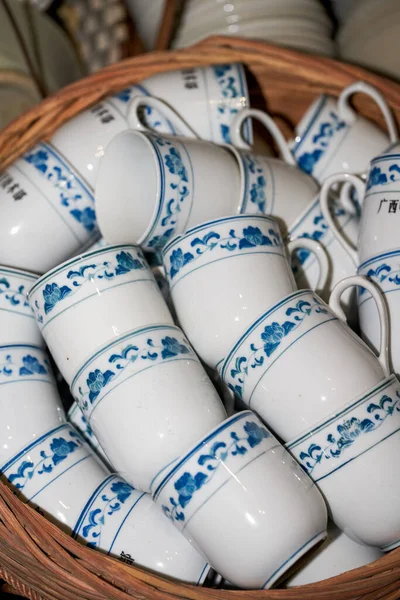Pile Ceramic Rice Bowls Tea Bowls Close — 스톡 사진