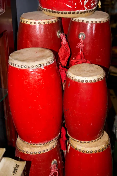 Close Van Traditionele Chinese Grote Rode Percussie Tamboerijn — Stockfoto