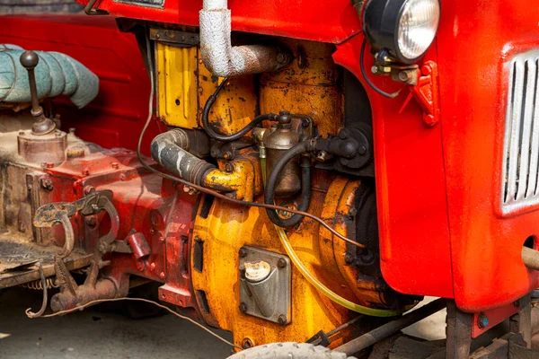 Partial Close Brand New Red Tractor Countryside — Stock Photo, Image