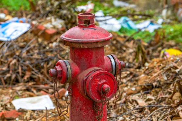 Nahaufnahme Eines Feuerhydranten Den Ruinen Eines Verlassenen Wohnhauses — Stockfoto