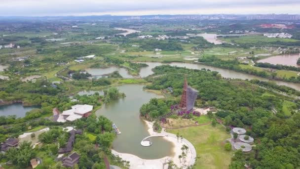Aerial Photography Garden Expo Garden Nanning Guangxi China — стоковое видео
