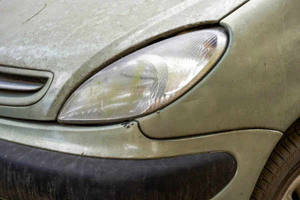 Closeup Headlights Abandoned Car — Stock Photo, Image
