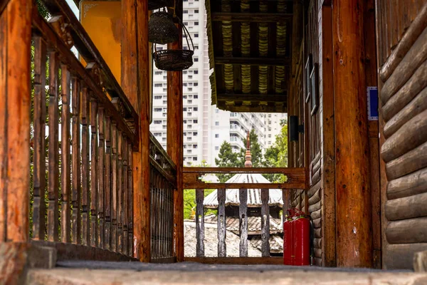 Chinese Style Ancient Wooden Building Close — 스톡 사진