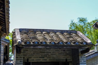 Eski Çin mimarisinin tuğla evi.